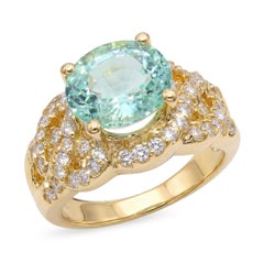 18k Yellow Gold 3.68ct Mozambique Paraiba Tourmaline and Diamond Ring