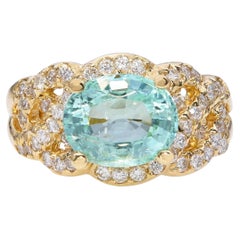 18k Yellow Gold 3.68ct Mozambique Paraiba Tourmaline and Diamond Ring