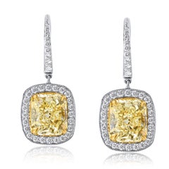 Boucles d'oreilles pendantes en or jaune 18K avec diamant jaune de taille radiant 3,73cttw