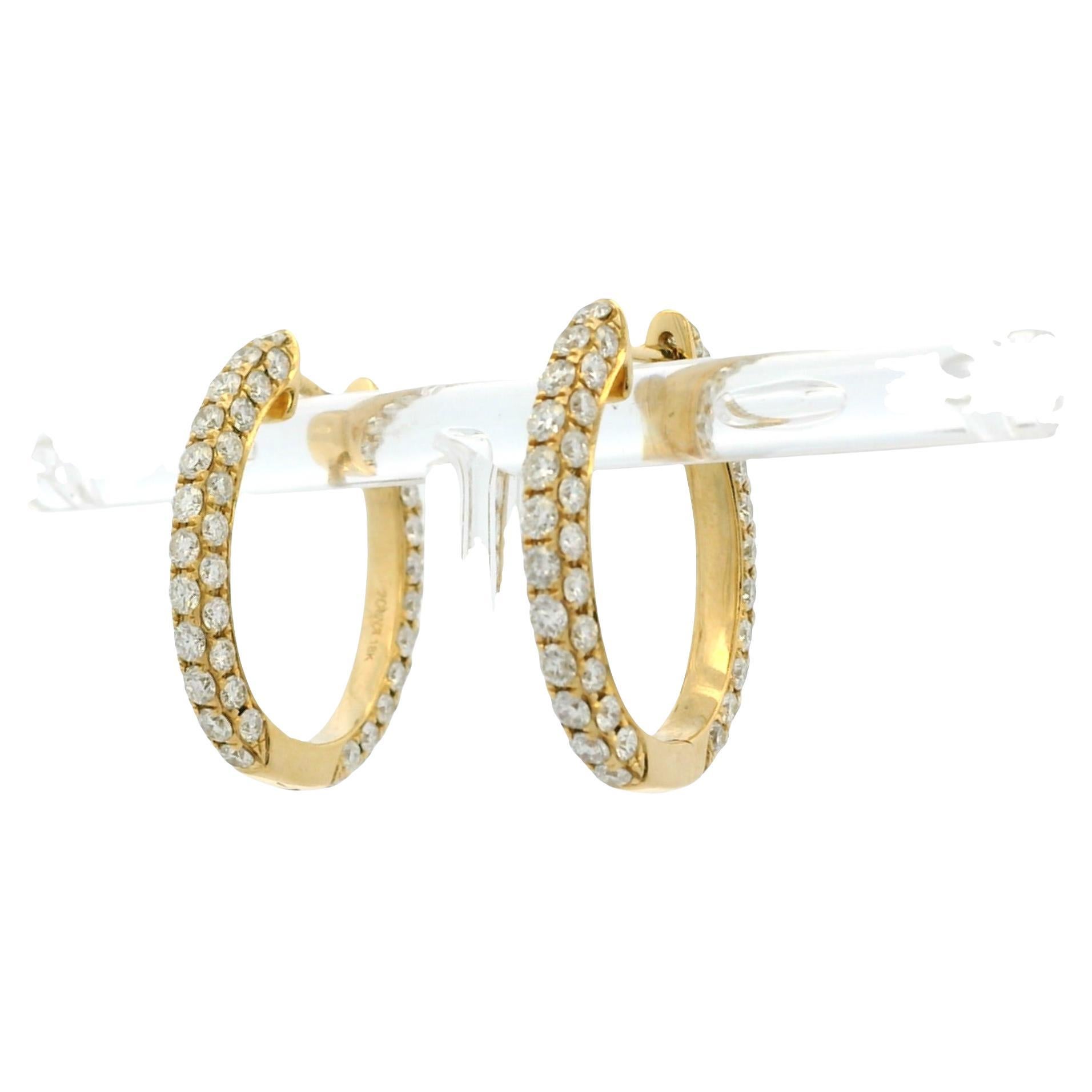 18k Yellow Gold 3.79ctw Natural Round Diamond Oval Hoop Earrings en venta