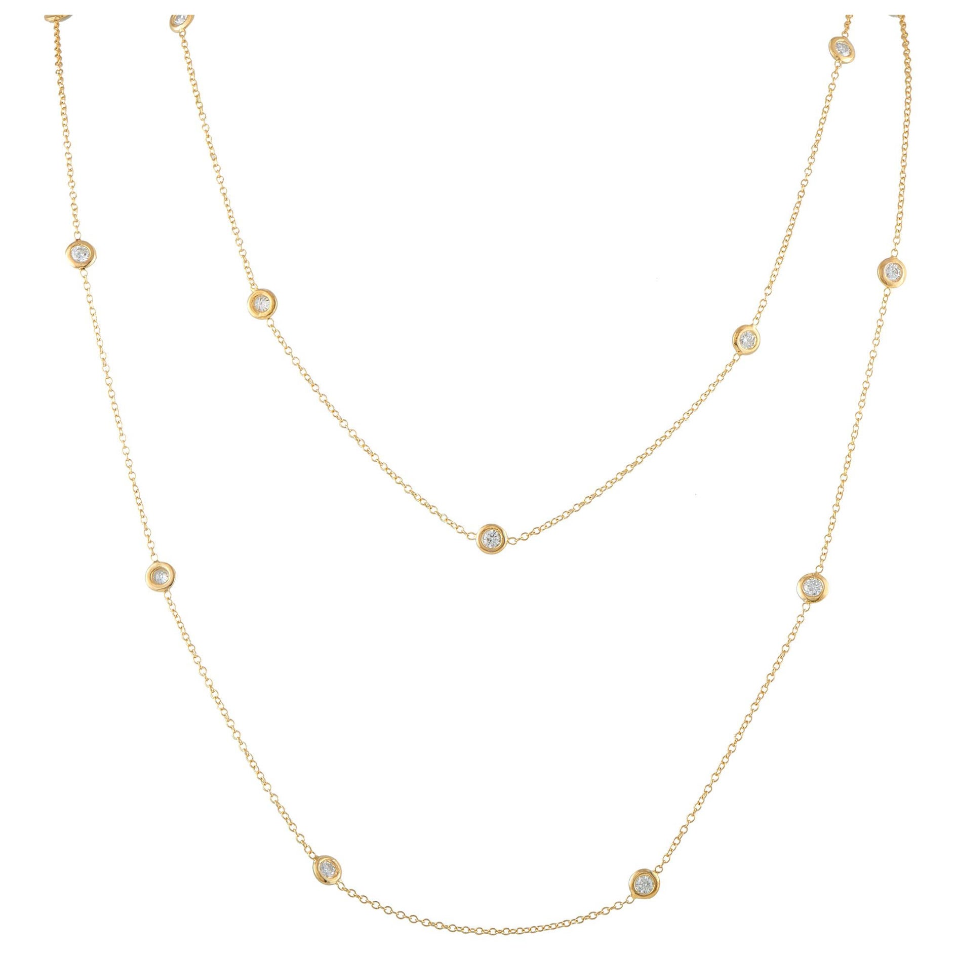 Collar de oro amarillo de 18 quilates con estación de diamantes de 3,85 ct MF11-121025