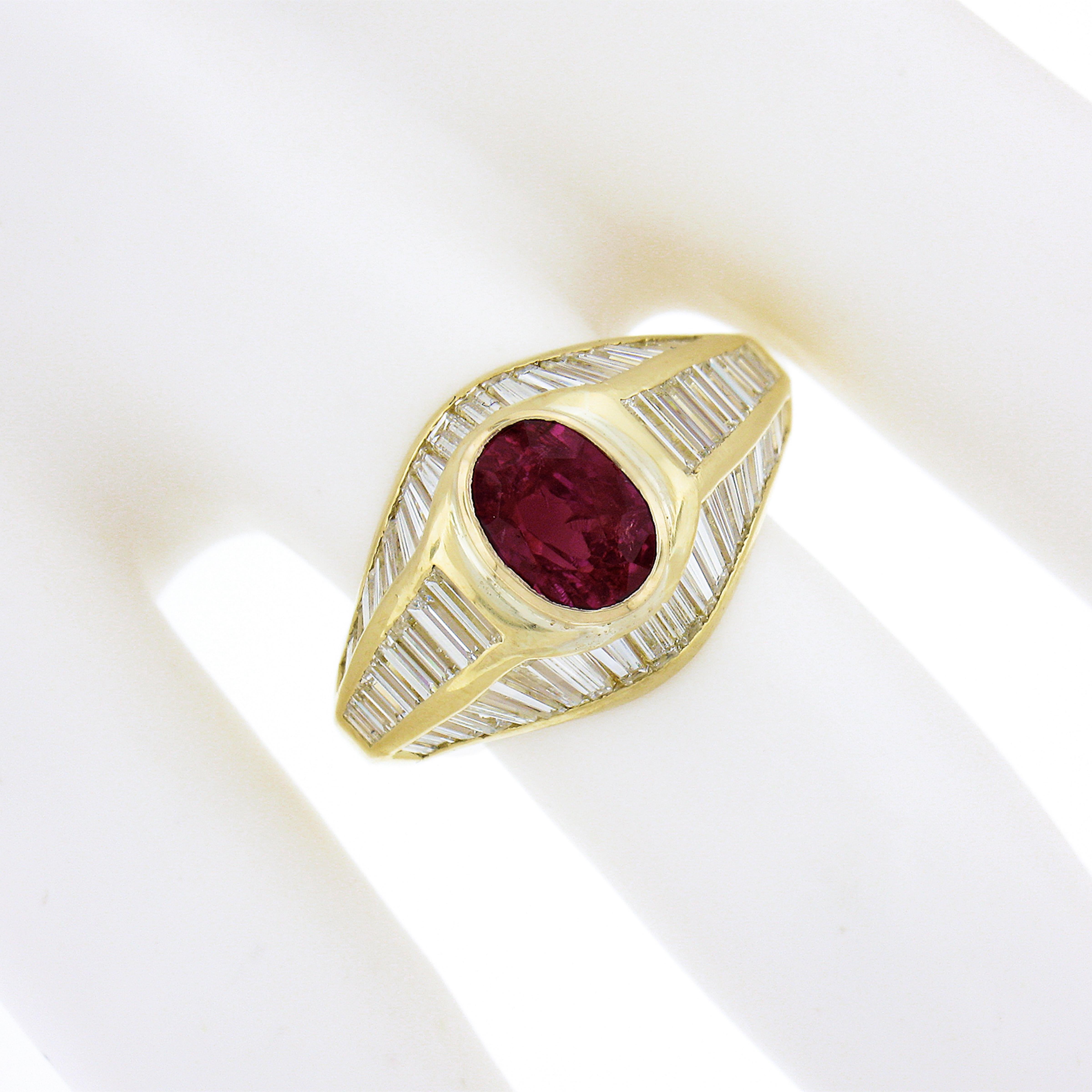 18k Yellow Gold 3.85ct Gia Burma No Heat Ruby Baguette Cut Diamond Cocktail Ring In Excellent Condition For Sale In Montclair, NJ