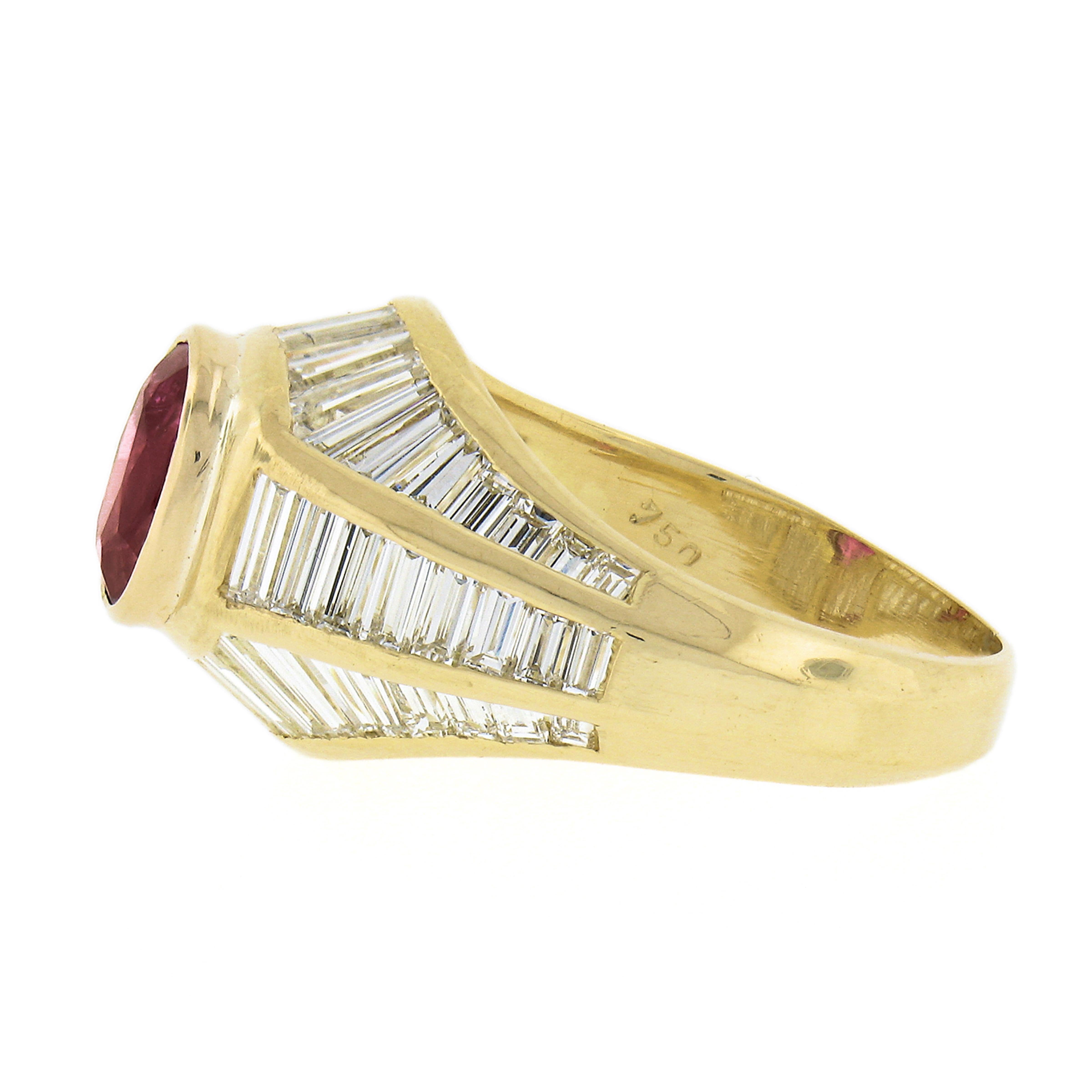Women's 18k Yellow Gold 3.85ct Gia Burma No Heat Ruby Baguette Cut Diamond Cocktail Ring For Sale