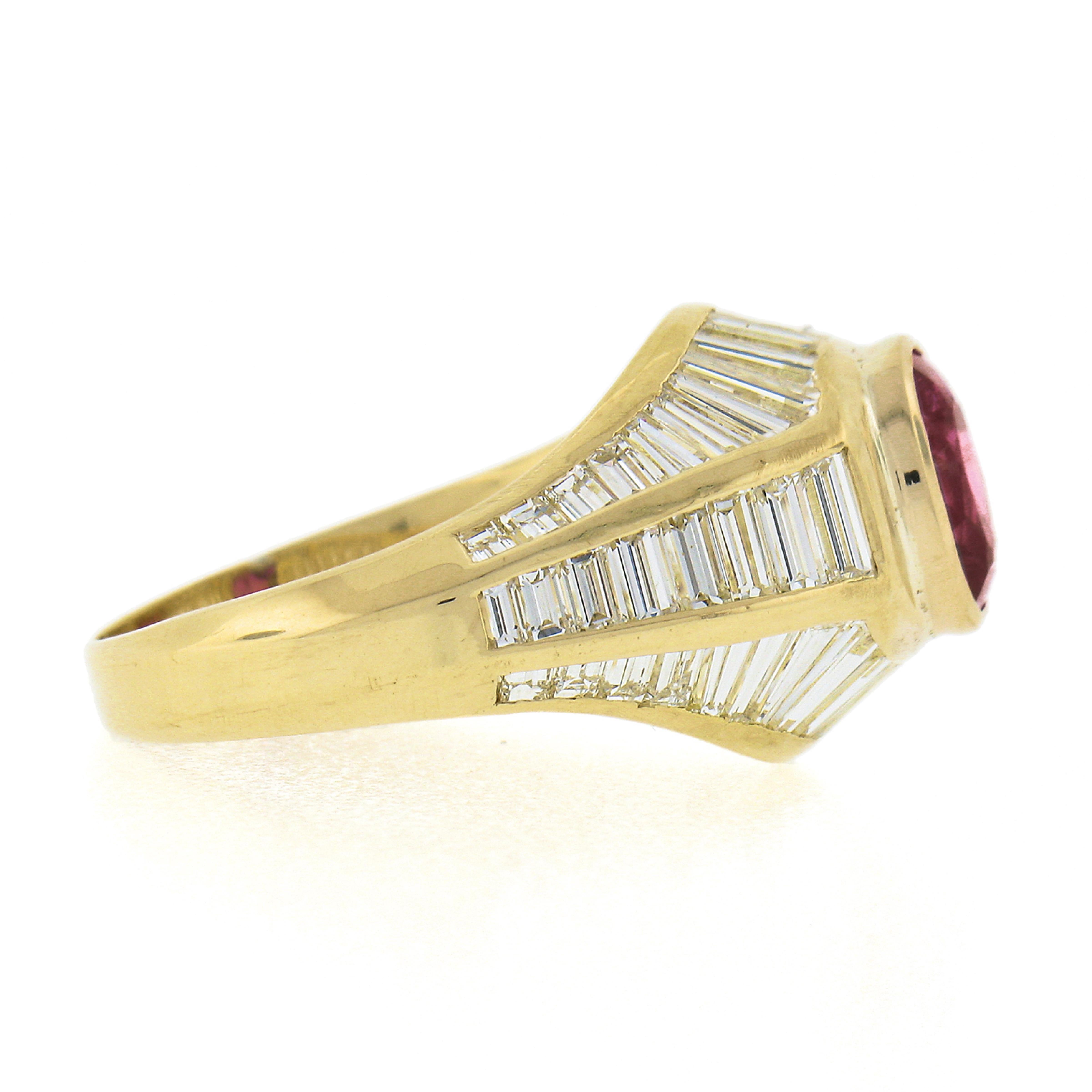 18k Yellow Gold 3.85ct Gia Burma No Heat Ruby Baguette Cut Diamond Cocktail Ring For Sale 1