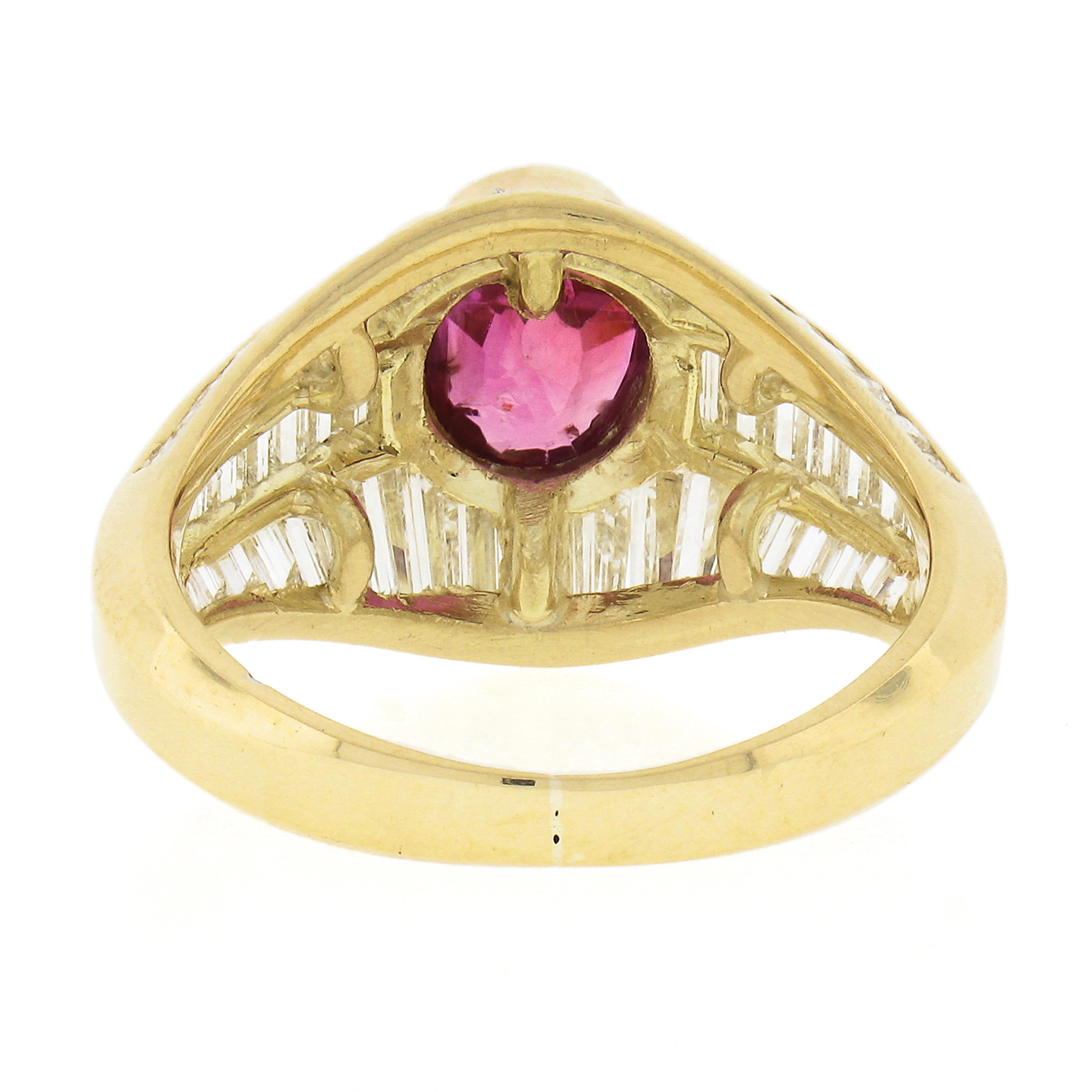 18k Yellow Gold 3.85ct Gia Burma No Heat Ruby Baguette Cut Diamond Cocktail Ring For Sale 2