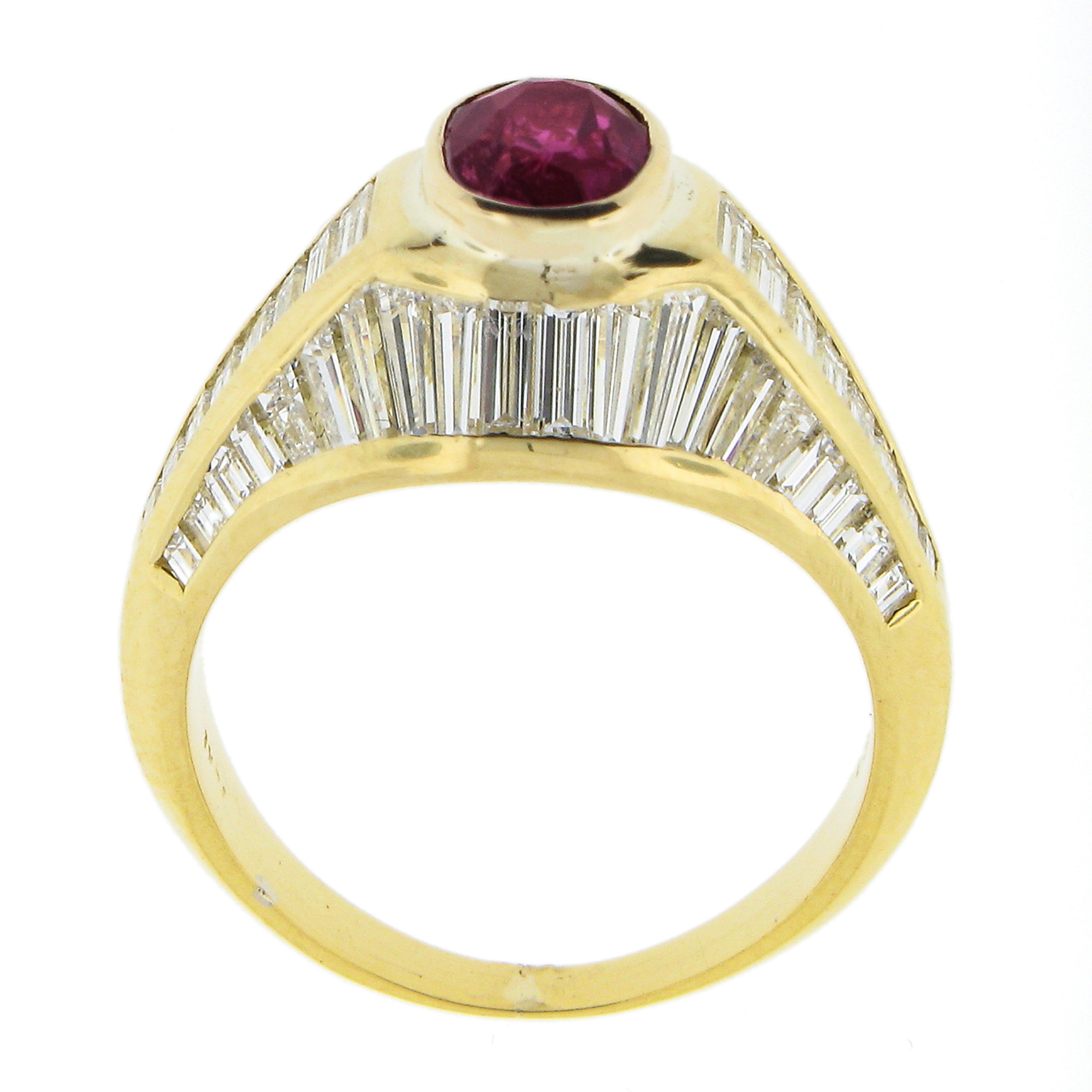 18k Yellow Gold 3.85ct Gia Burma No Heat Ruby Baguette Cut Diamond Cocktail Ring For Sale 3