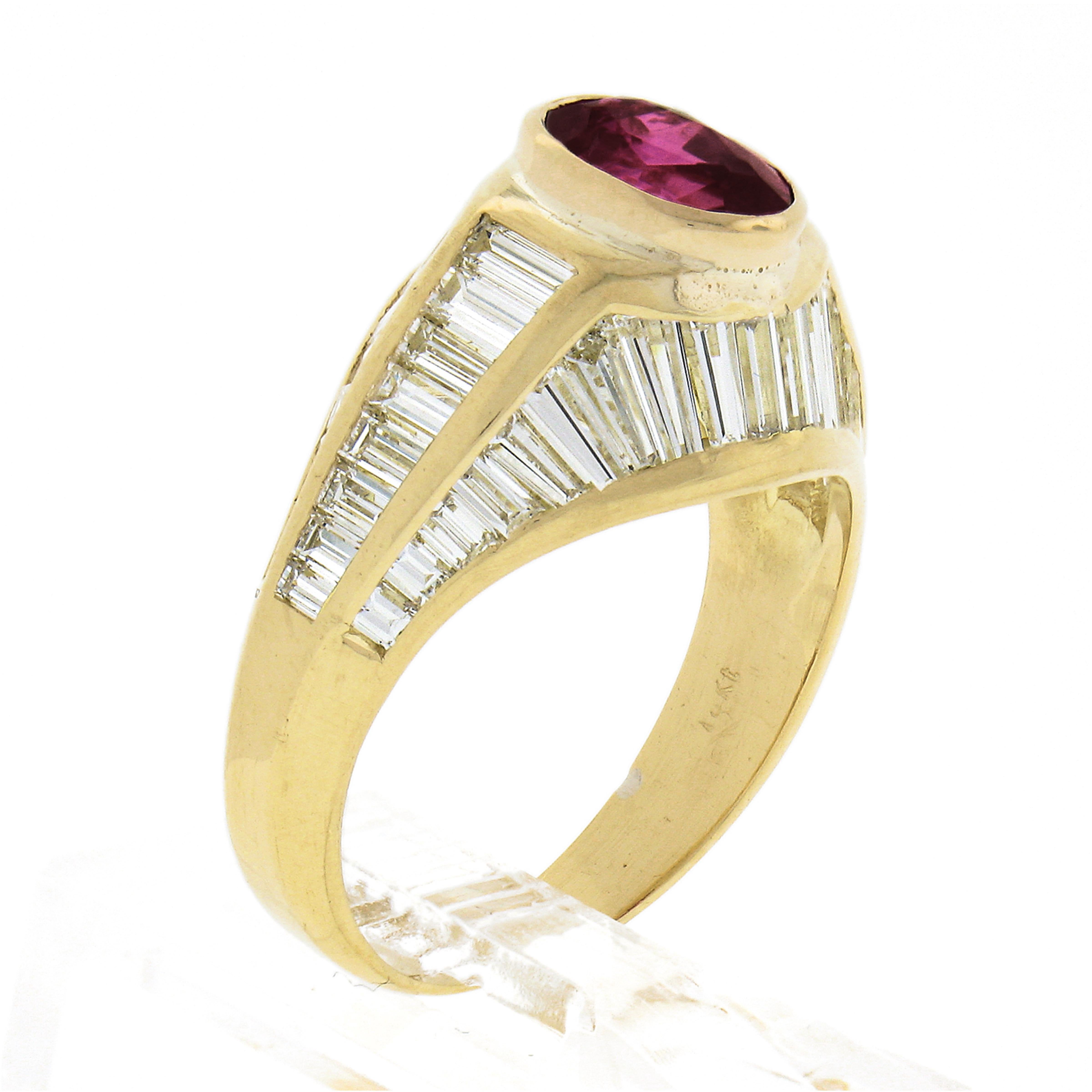 18k Yellow Gold 3.85ct Gia Burma No Heat Ruby Baguette Cut Diamond Cocktail Ring For Sale 4
