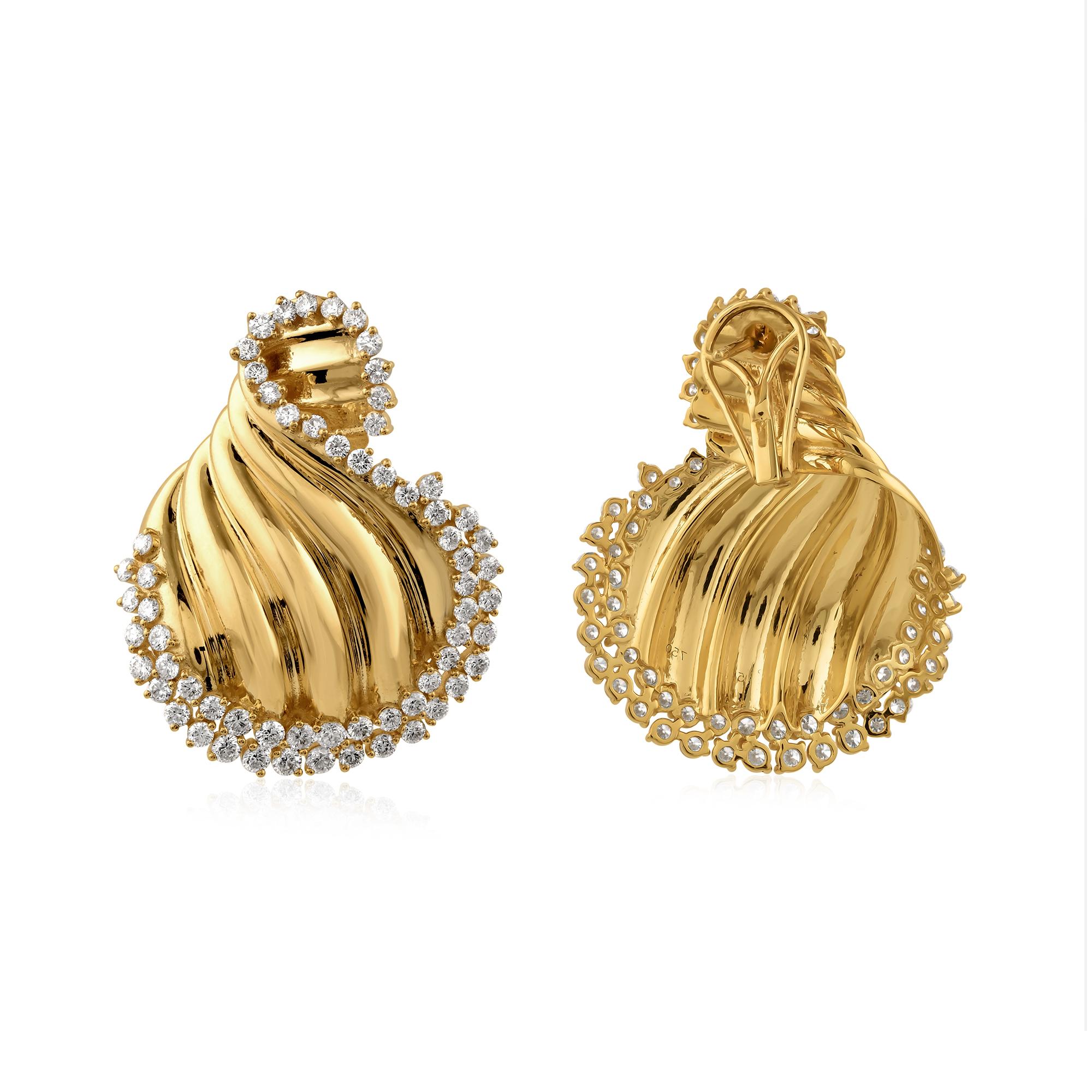 18k Yellow Gold 3.86 Carat SI Clarity HI Color Diamond Swirl Drop Earrings In New Condition For Sale In Diera, Dubai