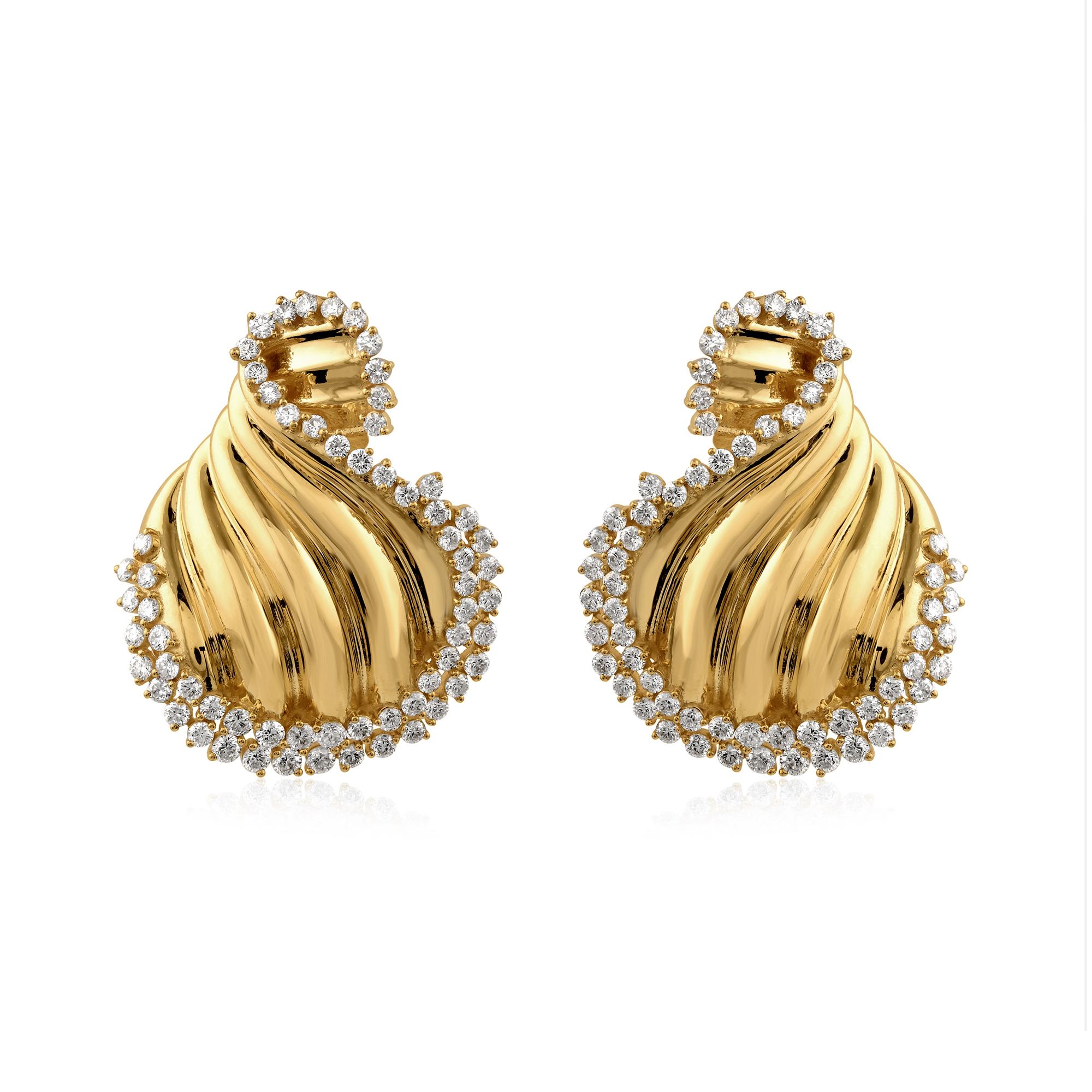 18k Yellow Gold 3.86 Carat SI Clarity HI Color Diamond Swirl Drop Earrings For Sale 1