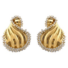 18k Yellow Gold 3.86 Carat SI Clarity HI Color Diamond Swirl Drop Earrings