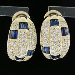 18k Yellow Gold 3.8ctw Sapphire & Diamond 3 Row Swivel Posts Cuff Earrings