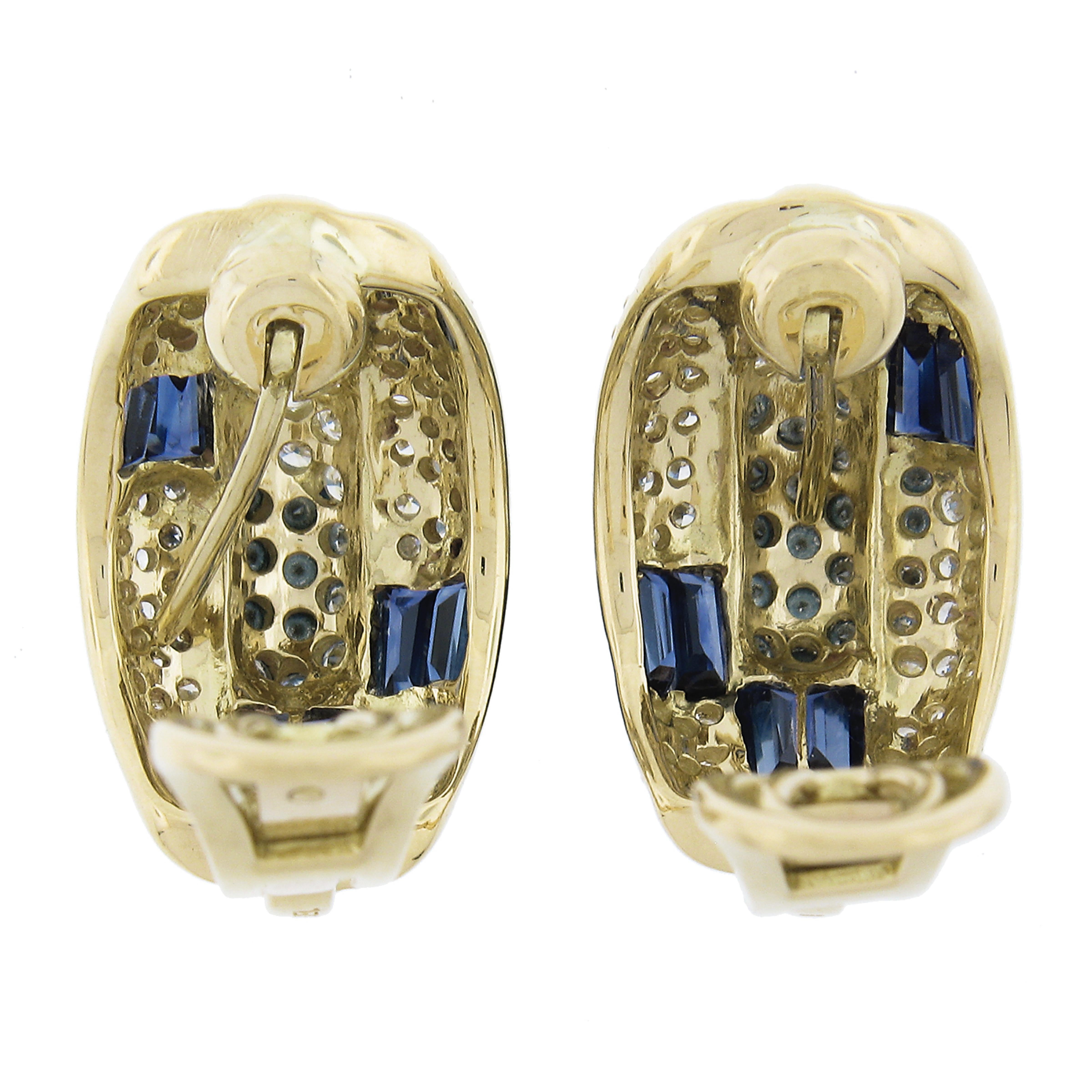 Boucles d'oreilles en or jaune 18k 3.8ctw saphir et diamant 3 Row Swivel Posts Cuff en vente 1