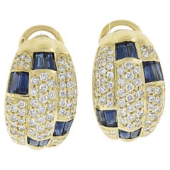 18k Yellow Gold 3.8ctw Sapphire & Diamond 3 Row Swivel Posts Cuff Earrings