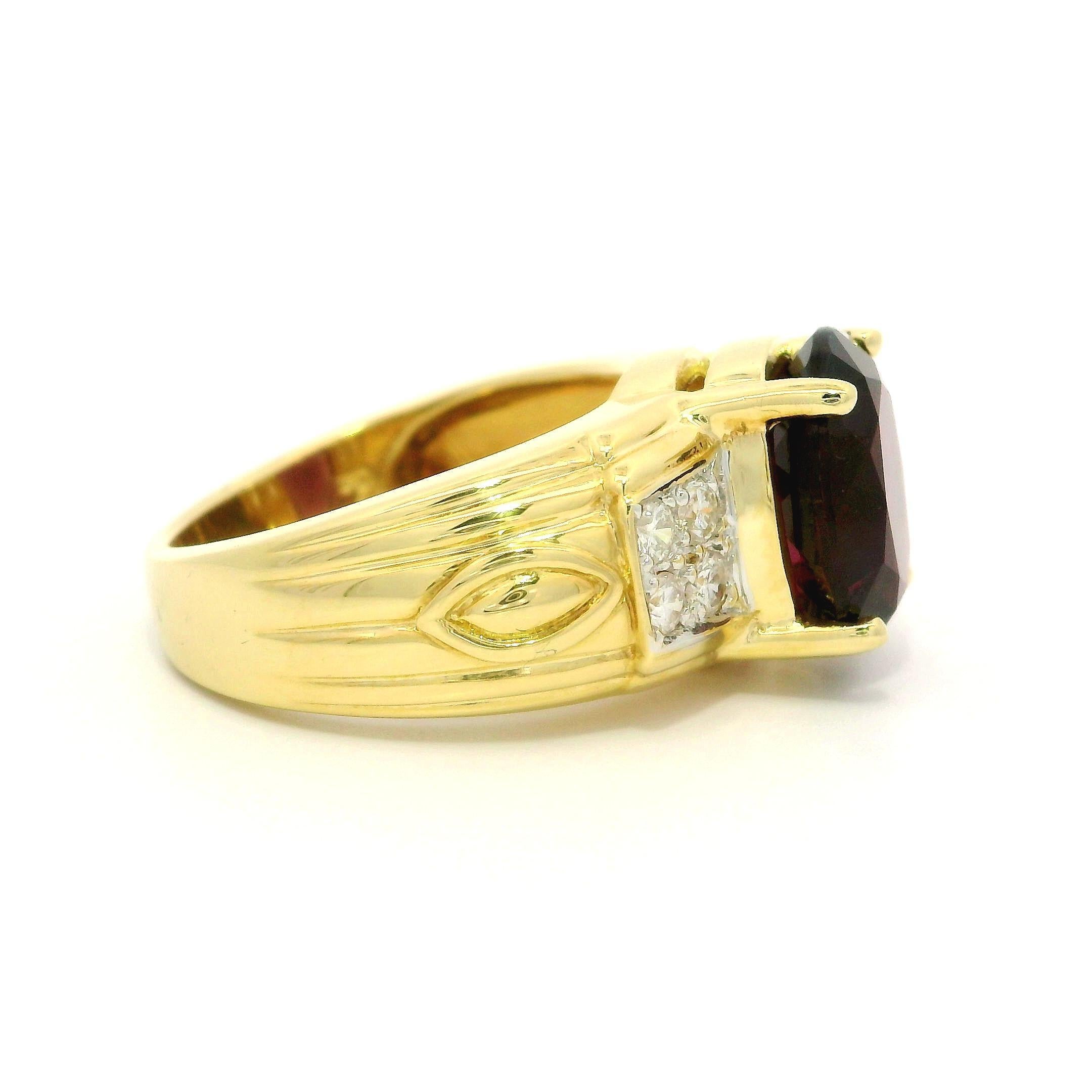 18k Gelbgold 3,91ctw Rhodolith Granat Pave Diamant Seiten massiv Ring im Angebot 5