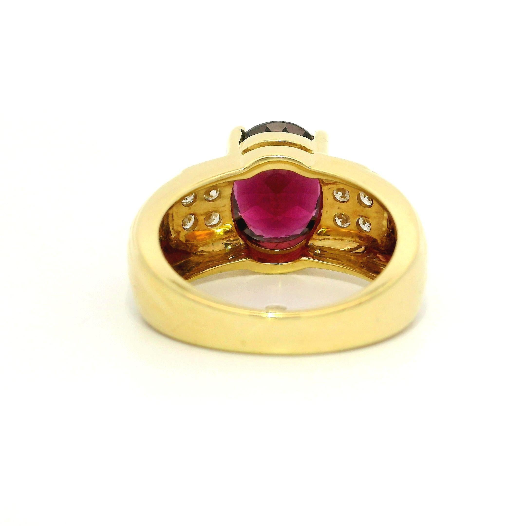 18k Gelbgold 3,91ctw Rhodolith Granat Pave Diamant Seiten massiv Ring im Angebot 6