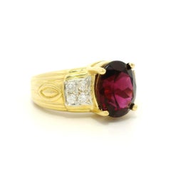 18k Yellow Gold 3.91ctw Rhodolite Garnet Pave Diamond Sides Solid Ring