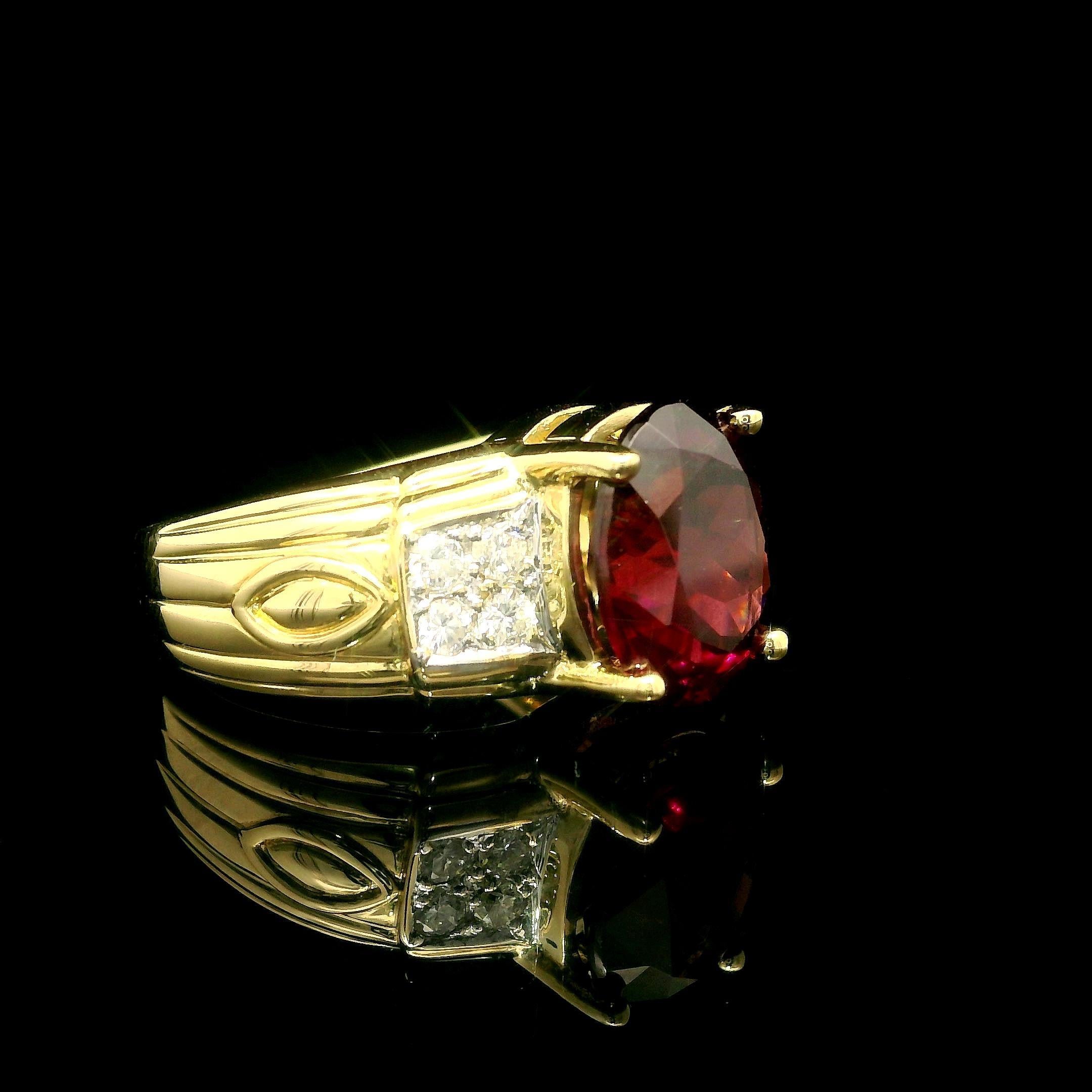 18k Gelbgold 3,91ctw Rhodolith Granat Pave Diamant Seiten massiv Ring im Angebot 3