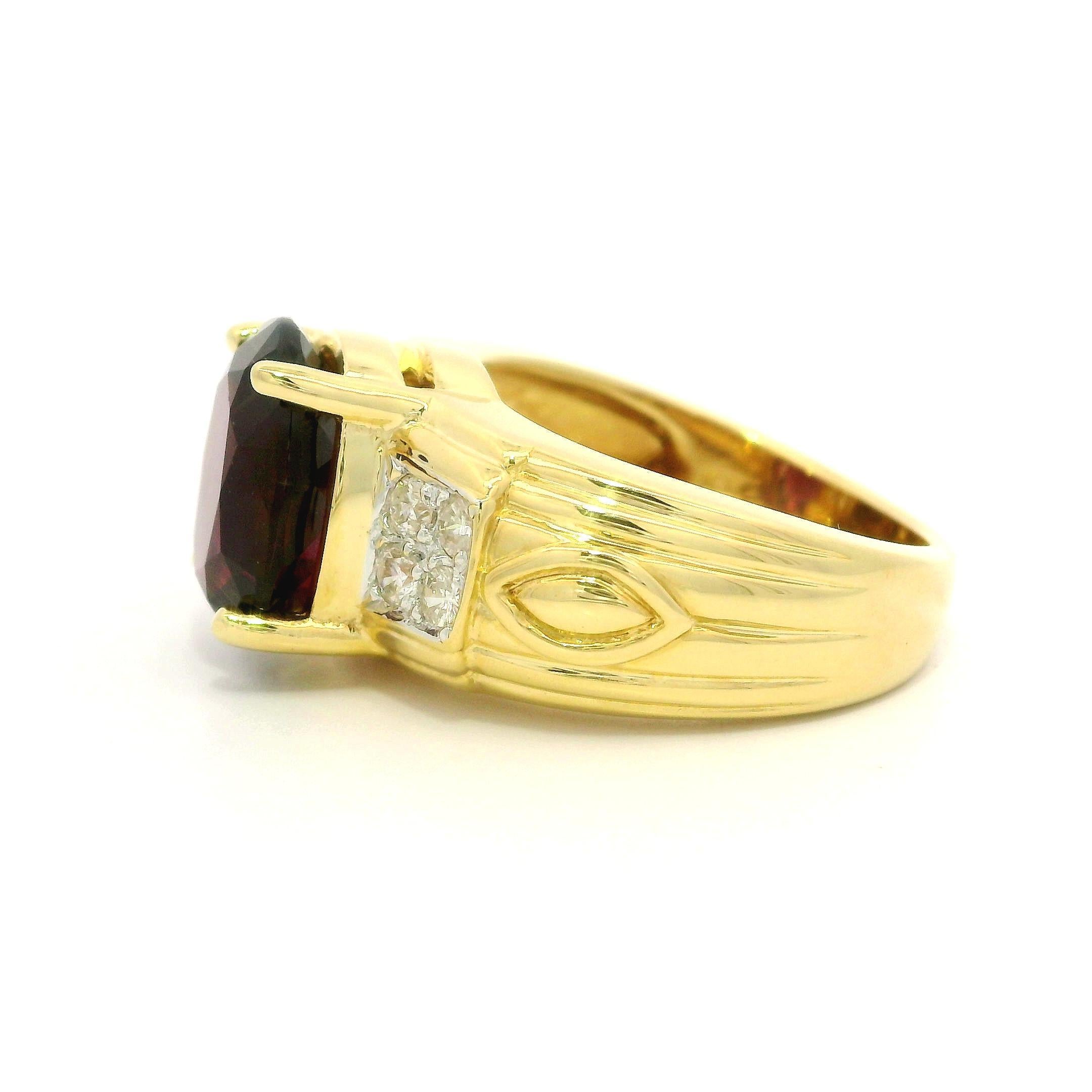 18k Gelbgold 3,91ctw Rhodolith Granat Pave Diamant Seiten massiv Ring im Angebot 4