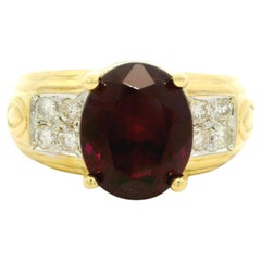 18k Gelbgold 3,91ctw Rhodolith Granat Pave Diamant Seiten massiv Ring