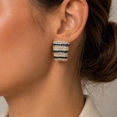 18k Yellow Gold 3.98ctw Square Step Cut Sapphire & Diamond Flared Cuff Earrings