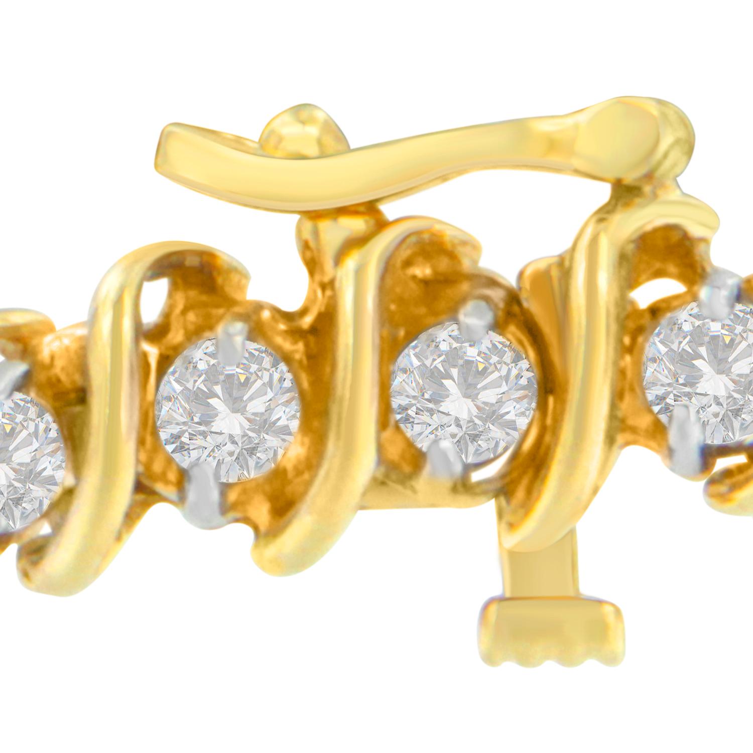 Taille brillant Or jaune 18K 3ct. TDW. Bracelet tennis à maillons S en diamants I-J, I1-I2 en vente