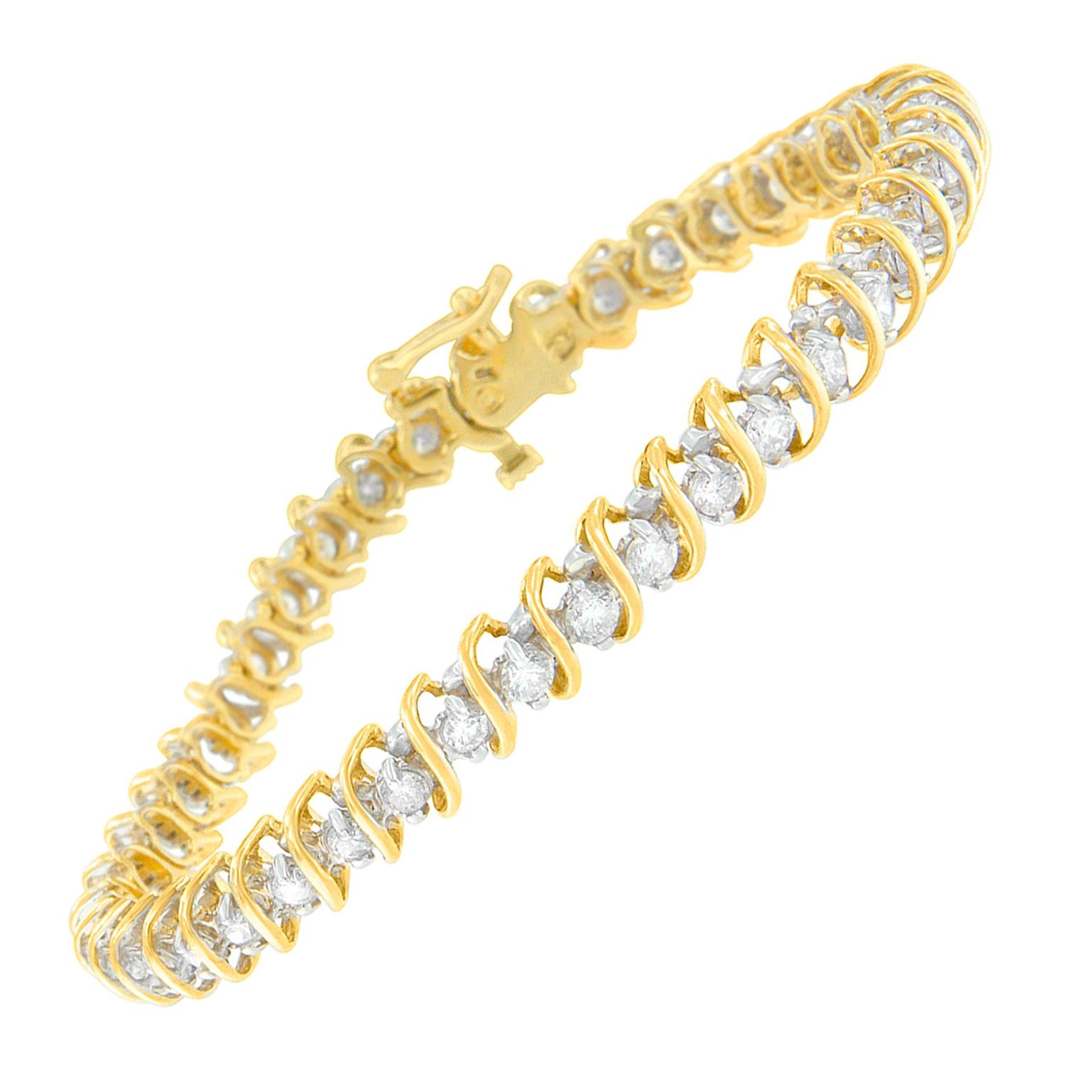 Or jaune 18K 3ct. TDW. Bracelet tennis à maillons S en diamants I-J, I1-I2
