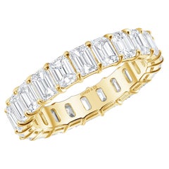 Used 18k Yellow Gold 4 Carat Emerald Cut Natural Diamond Eternity Ring