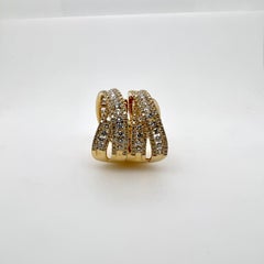 18k Yellow Gold 4 Row Diamond Band Ring