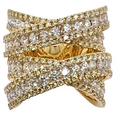 18k Yellow Gold 4 Row Diamond Band Ring