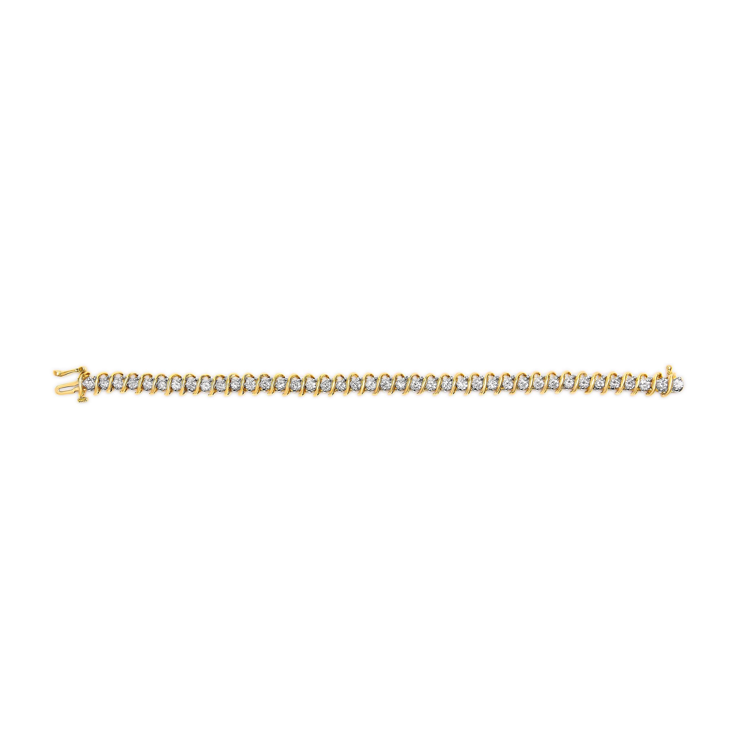 Modern 18K Yellow Gold 4.0 Cttw Round-Cut Diamond S-Link 7