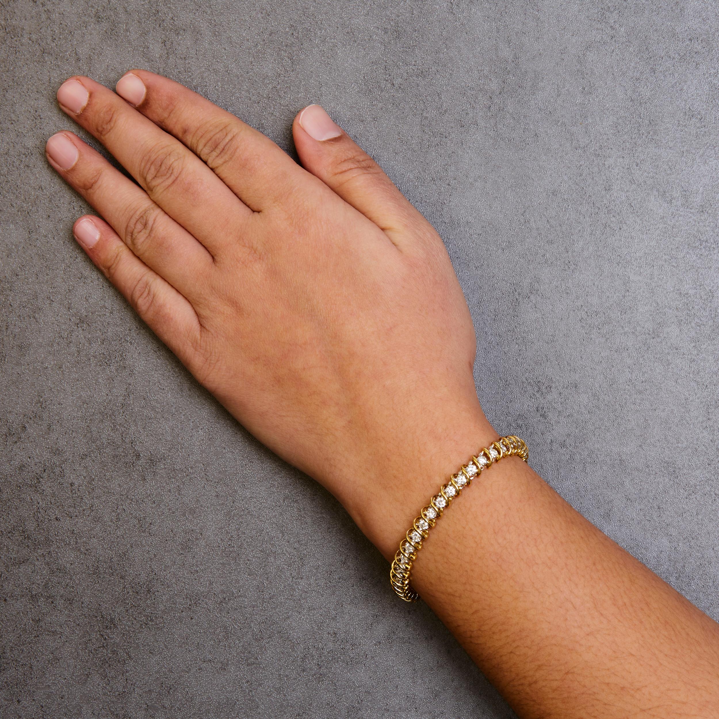 18K Yellow Gold 4.0 Cttw Round-Cut Diamond S-Link 7