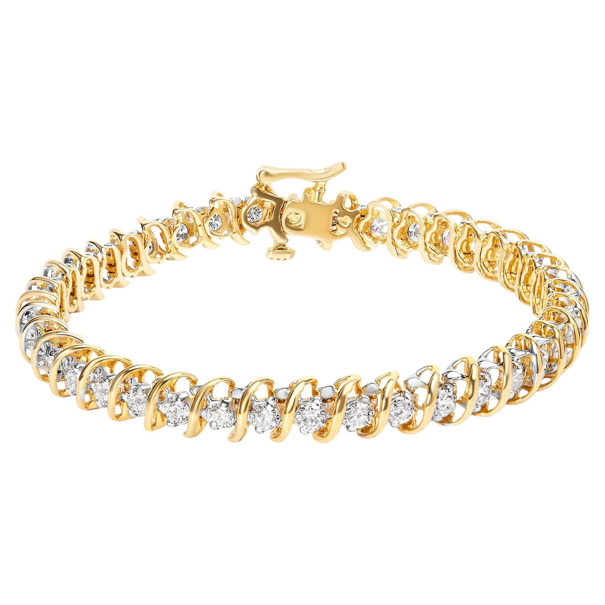 18K Yellow Gold 4.0 Cttw Round-Cut Diamond S-Link 7" Inch Tennis Bracelet