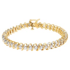 18K Yellow Gold 4.0 Cttw Round-Cut Diamond S-Link 7" Inch Tennis Bracelet