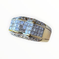 18K Yellow  Gold 4.00 CTW Invisible-Set Princess & Pavé Diamond Statement Ring