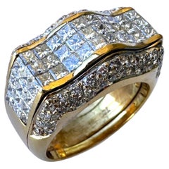 18K Yellow  Gold 4.00 CTW Invisible-Set Princess & Pavé Diamond Statement Ring