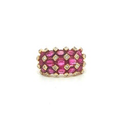 18k Yellow Gold 4.01ctw Oval Ruby & Carre Cut Diamond Wide Domed Band Ring