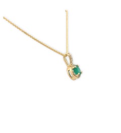 18K Yellow Gold .40ct Fine Emerald and Diamond Pendant with 18K 18" chain
