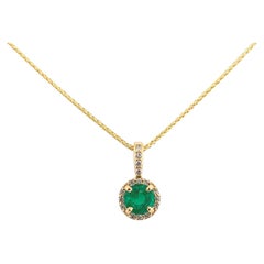 18K Yellow Gold .40ct Fine Emerald and Diamond Pendant with 18K 18" chain