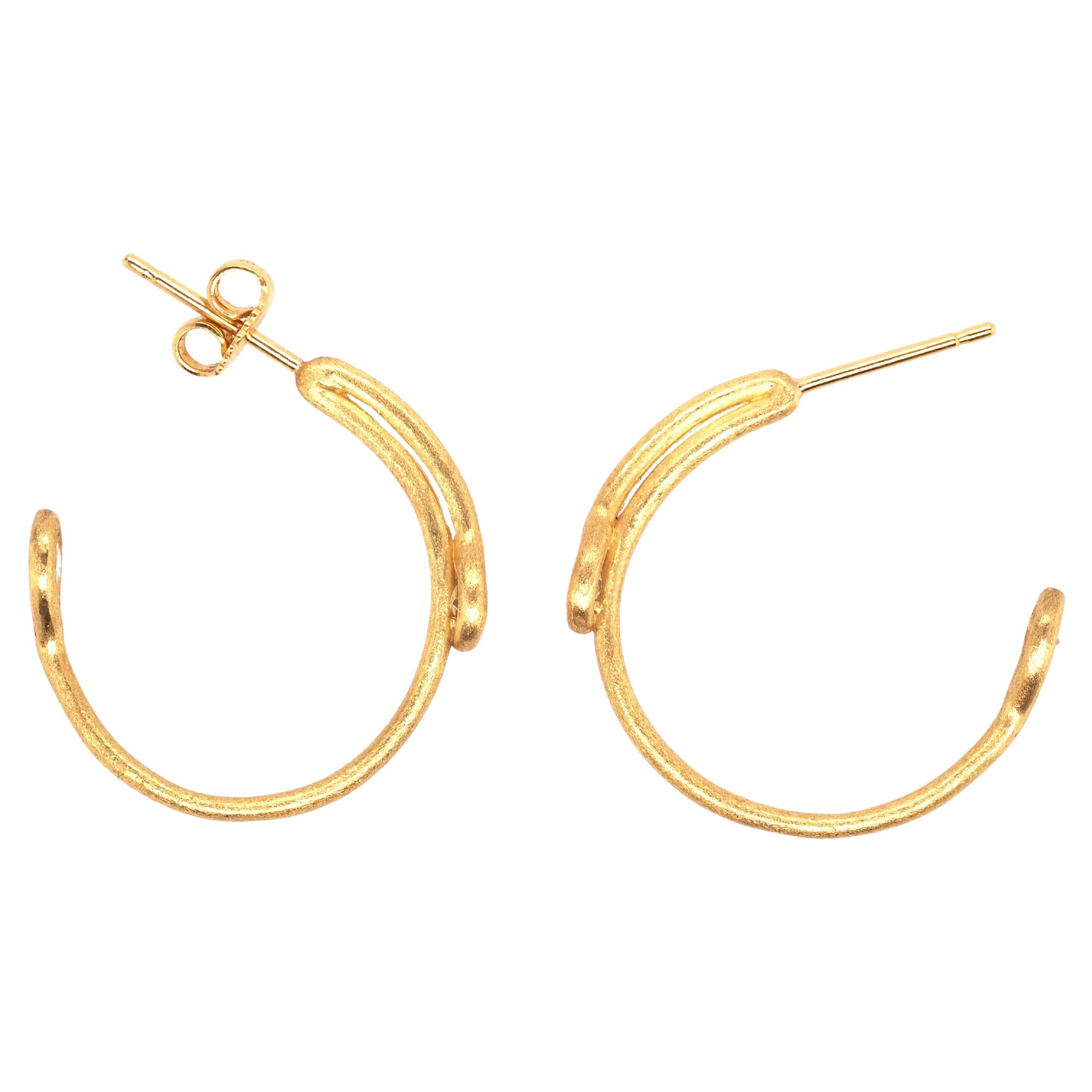 18K Yellow Gold .40cttw Round Diamond Brilliant Open Hoop Earrings For Sale