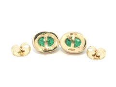 Boucles d'oreilles en or jaune 18 carats 4.19ctw Oval Cabochon Cut Bezel Emerald Stud Earrings