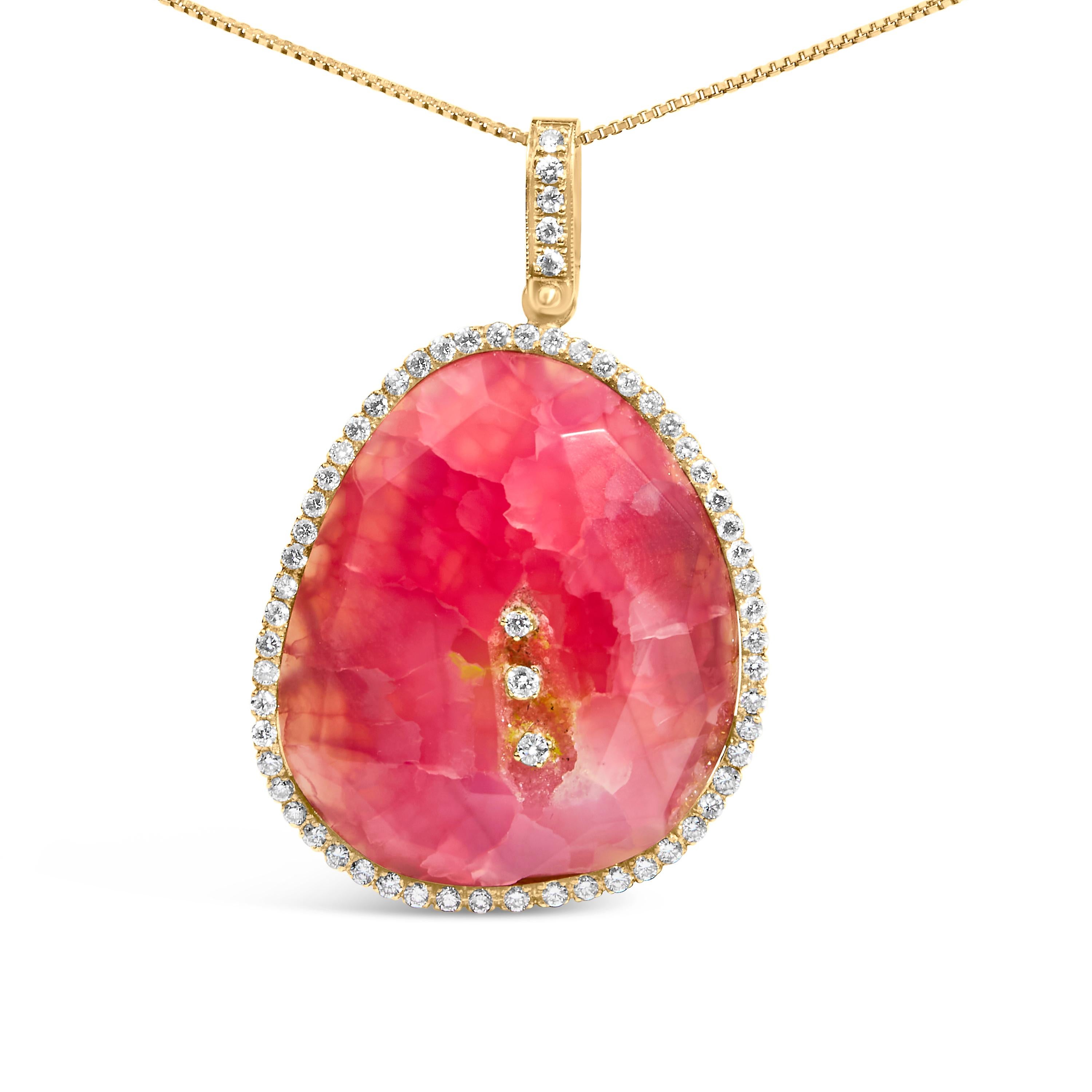 Envelop yourself in the radiance of this enchanting 18K yellow gold necklace, where nature's artistry meets human craftsmanship. At the heart lies a captivating 42.0 carat pink quartz, its tender hues enhanced to dazzle the eye, epitomizing both