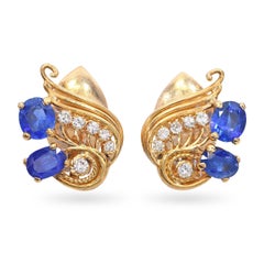 18K Yellow Gold 4.38tcw No Heat Sapphire and Diamond Clip Earrings