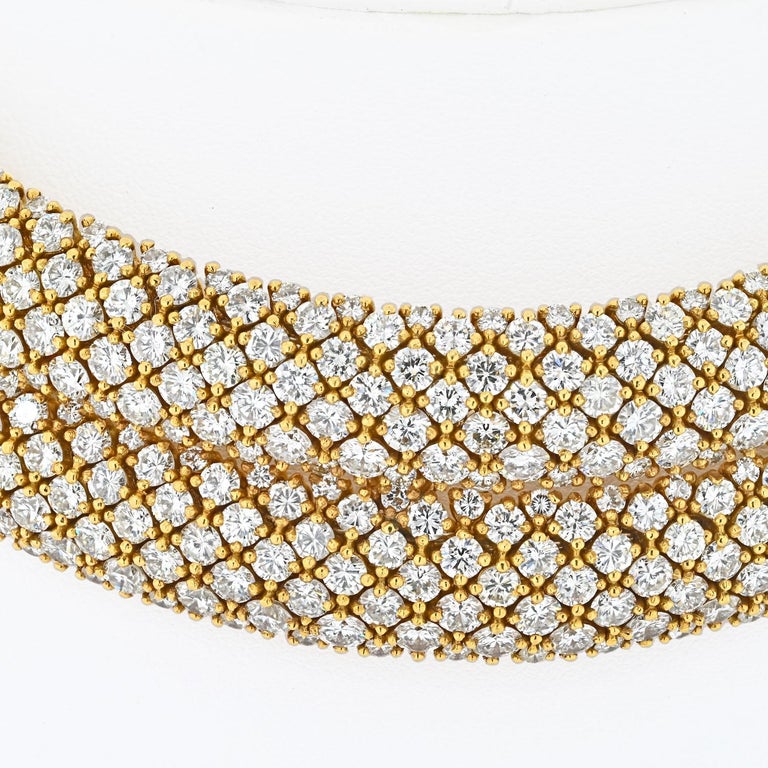18K Yellow Gold 45 Carat Pave Set Round Diamond MultiRow Collar