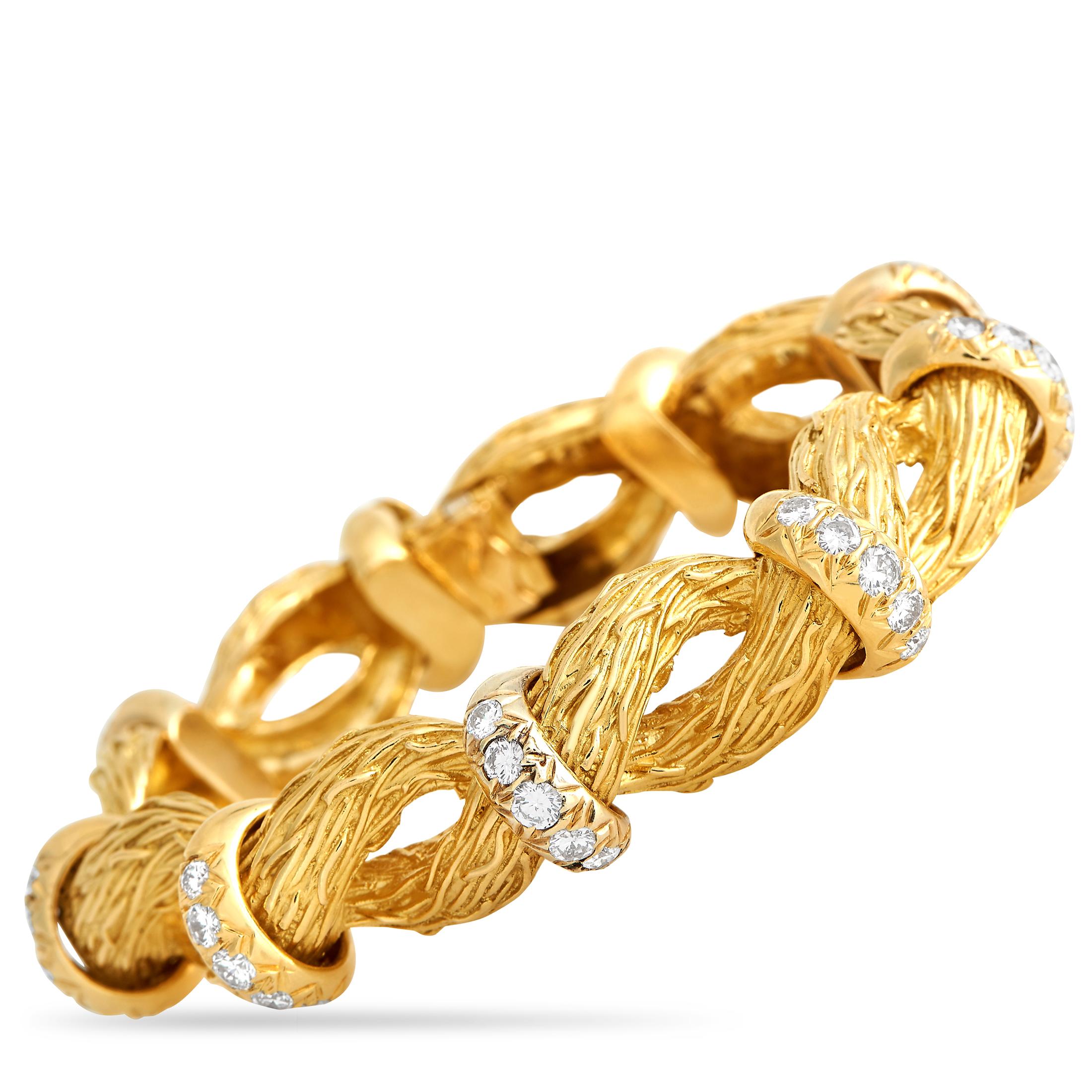 Bracelet à maillons texturés MF03-013024 en or jaune 18 carats avec diamants 4,50 carats Excellent état - En vente à Southampton, PA