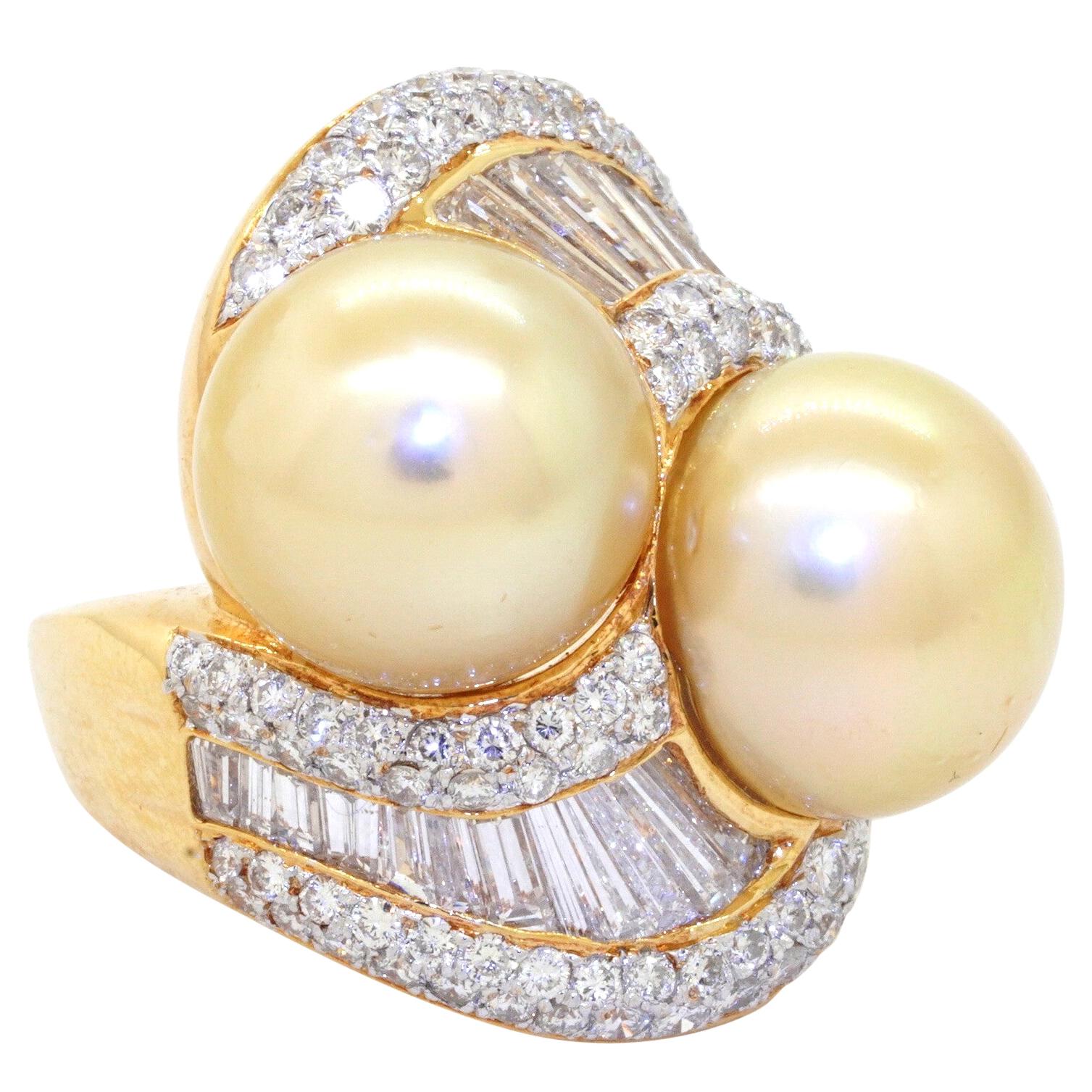 18k Yellow Gold 4.50ct Golden South Sea Pearl Ring For Sale