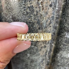 18k Yellow Gold 4.50ctw Emerald Cut Fancy Yellow Diamond Eternity Band Ring sz 6