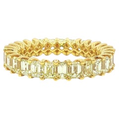 18k Yellow Gold 4.50ctw Emerald Cut Fancy Yellow Diamond Eternity Band Ring sz 6