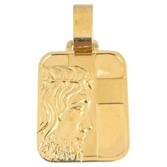 18k Yellow Gold 4.5g Flat Jesus Pendant Italy 1.4"
