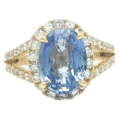 18k Yellow Gold 4.64ct GIA Ceylon No Heat Oval Sapphire Diamond Split Shank Ring
