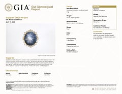 18k Yellow Gold 46.52ctw GIA Blue Star Sapphire w/ Wavy Diamond Frame Ring
